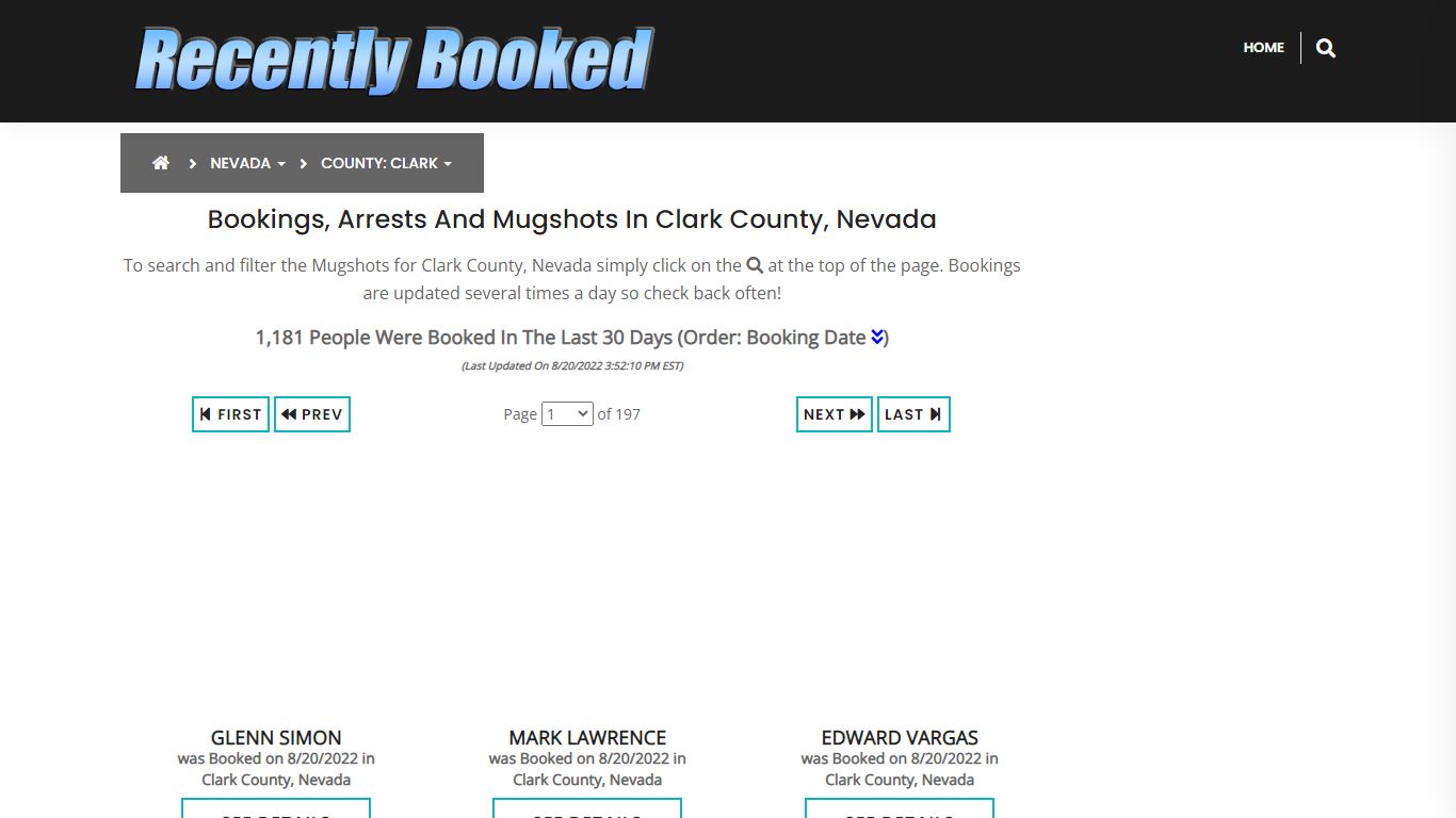 Recent bookings, Arrests, Mugshots in Clark County, Nevada